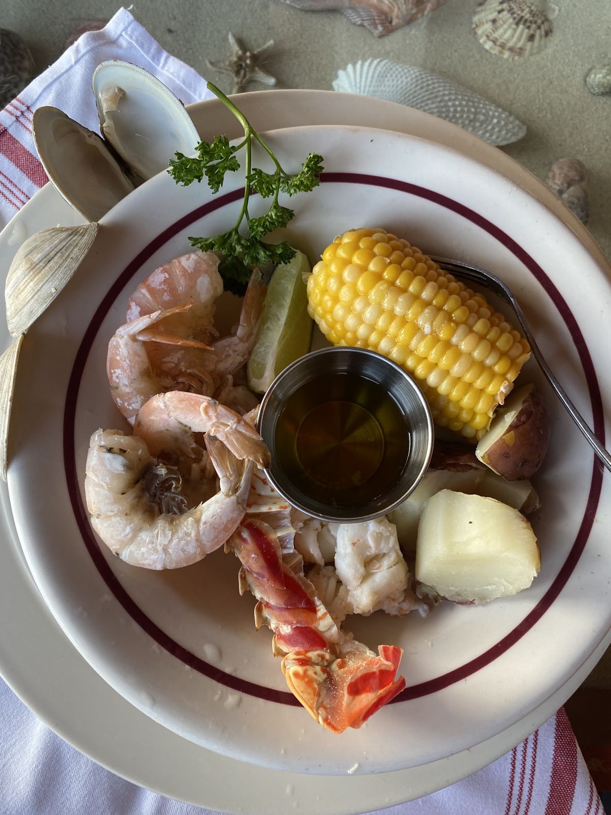 New England lobster boil with corn and shrimp