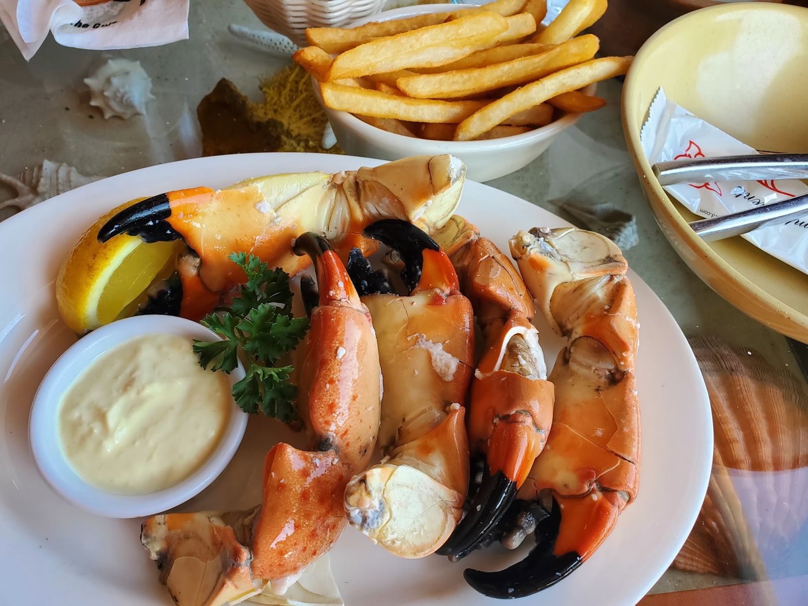 Stone crab claws served with mustard sauce